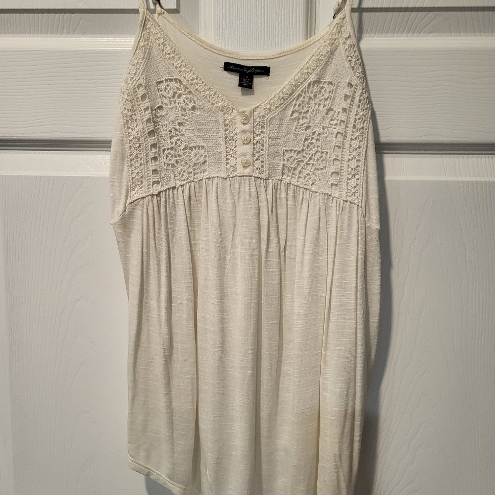 American Eagle Outfitters Cream Smocked Camisole Tank